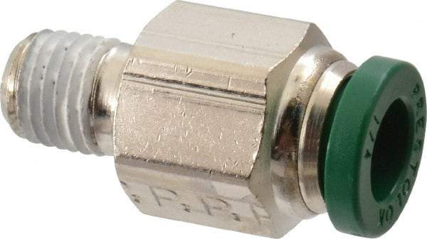 Parker - 1/4" Outside Diam, 1/16 NPTF, Nickel Plated Brass Push-to-Connect Tube Male Connector - 300 Max psi, Tube to Male NPT Connection, Buna-N O-Ring - Benchmark Tooling