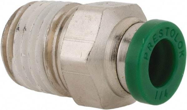 Parker - 1/4" Outside Diam, 1/4 NPTF, Nickel Plated Brass Push-to-Connect Tube Male Connector - 300 Max psi, Tube to Male NPT Connection, Buna-N O-Ring - Benchmark Tooling