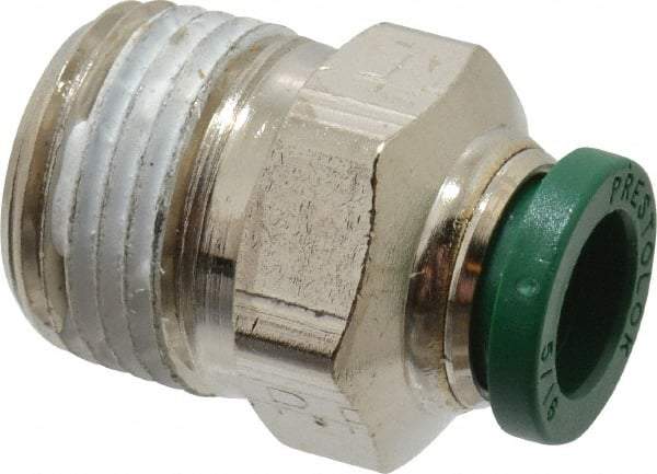 Parker - 5/16" Outside Diam, 3/8 NPTF, Nickel Plated Brass Push-to-Connect Tube Male Connector - 300 Max psi, Tube to Male NPT Connection, Buna-N O-Ring - Benchmark Tooling
