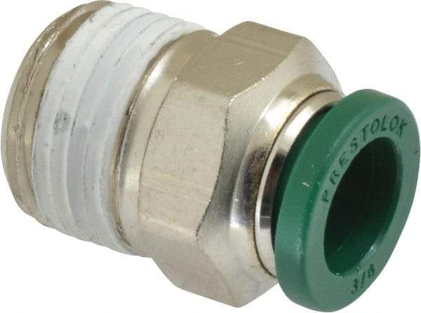 Parker - 3/8" Outside Diam, 3/8 NPTF, Nickel Plated Brass Push-to-Connect Tube Male Connector - 300 Max psi, Tube to Male NPT Connection, Buna-N O-Ring - Benchmark Tooling