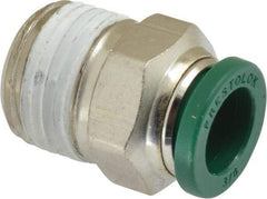 Parker - 3/8" Outside Diam, 3/8 NPTF, Nickel Plated Brass Push-to-Connect Tube Male Connector - 300 Max psi, Tube to Male NPT Connection, Buna-N O-Ring - Benchmark Tooling