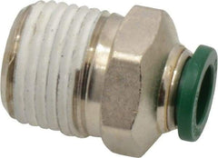 Parker - 3/8" Outside Diam, 1/2 NPTF, Nickel Plated Brass Push-to-Connect Tube Male Connector - 300 Max psi, Tube to Male NPT Connection, Buna-N O-Ring - Benchmark Tooling