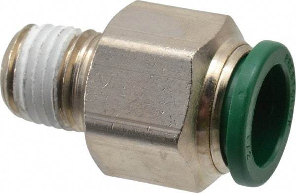 Parker - 1/2" Outside Diam, 1/4 NPTF, Nickel Plated Brass Push-to-Connect Tube Male Connector - 300 Max psi, Tube to Male NPT Connection, Buna-N O-Ring - Benchmark Tooling