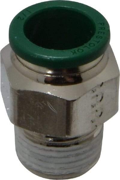 Parker - 1/2" Outside Diam, 3/8 NPTF, Nickel Plated Brass Push-to-Connect Tube Male Connector - 300 Max psi, Tube to Male NPT Connection, Buna-N O-Ring - Benchmark Tooling