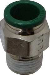 Parker - 1/2" Outside Diam, 3/8 NPTF, Nickel Plated Brass Push-to-Connect Tube Male Connector - 300 Max psi, Tube to Male NPT Connection, Buna-N O-Ring - Benchmark Tooling