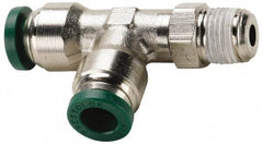 Parker - 1/2" Outside Diam, 1/2 NPTF, Nickel Plated Brass Push-to-Connect Tube Male Swivel Run Tee - 300 Max psi, Tube to Male NPT Connection, Buna-N O-Ring - Benchmark Tooling