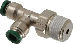 Parker - 1/4" Outside Diam, 3/8 NPTF, Nickel Plated Brass Push-to-Connect Tube Male Swivel Run Tee - 300 Max psi, Tube to Male NPT Connection, Buna-N O-Ring - Benchmark Tooling
