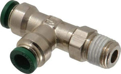 Parker - 5/16" Outside Diam, 1/4 NPTF, Nickel Plated Brass Push-to-Connect Tube Male Swivel Run Tee - 300 Max psi, Tube to Male NPT Connection, Buna-N O-Ring - Benchmark Tooling