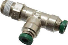 Parker - 5/32" Outside Diam, 1/8 NPTF, Nickel Plated Brass Push-to-Connect Tube Male Swivel Run Tee - 300 Max psi, Tube to Male NPT Connection, Buna-N O-Ring - Benchmark Tooling