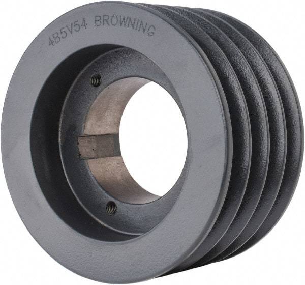 Browning - 4 Groove, 5/8 to 2-1/4 Bore Diam, 5.68" Outside Diam, QD Bushed V Belt Sheave - 5.5 5V Diam Belt Pitch - Benchmark Tooling