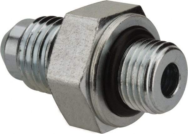 Voss - 7/16-20 x 1/8 Male Thread, Zinc Plated Carbon Steel Industrial Pipe Adapter - MJIC x MBSPP - Benchmark Tooling