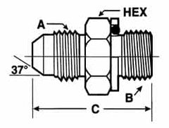 Voss - 1-1/16 - 12 x M22x1.5 Male Thread, Zinc Plated Carbon Steel Industrial Pipe Adapter - MJIC x Male Metric - Benchmark Tooling