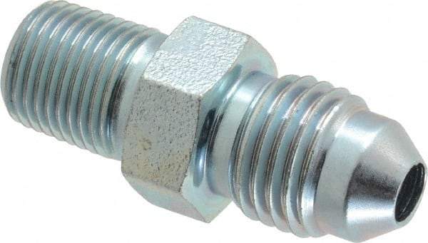 Voss - 7/16-20 x 1/8 Male Thread, Zinc Plated Carbon Steel Industrial Pipe Adapter - MJIC x MBSPT - Benchmark Tooling