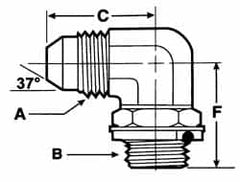 Voss - 3/4-16 x M22x1.5 Male Thread, Zinc Plated Carbon Steel Industrial Pipe 90° Elbow Adapter - MJIC x Male Metric - Benchmark Tooling