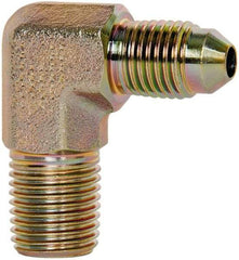 Voss - 7/16-20 x 1/4 Male Thread, Zinc Plated Carbon Steel Industrial Pipe 90° Elbow Adapter - MJIC x MBSPT - Benchmark Tooling