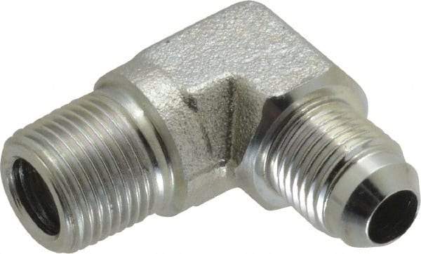 Voss - 9/16-18 x 3/8 Male Thread, Zinc Plated Carbon Steel Industrial Pipe 90° Elbow Adapter - MJIC x MBSPT - Benchmark Tooling