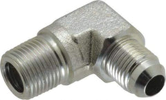 Voss - 9/16-18 x 3/8 Male Thread, Zinc Plated Carbon Steel Industrial Pipe 90° Elbow Adapter - MJIC x MBSPT - Benchmark Tooling