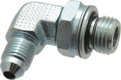 Voss - 7/16-20 x M14x1.5 Male Thread, Zinc Plated Carbon Steel Industrial Pipe 90° Elbow Adapter - MJIC x Male Metric - Benchmark Tooling