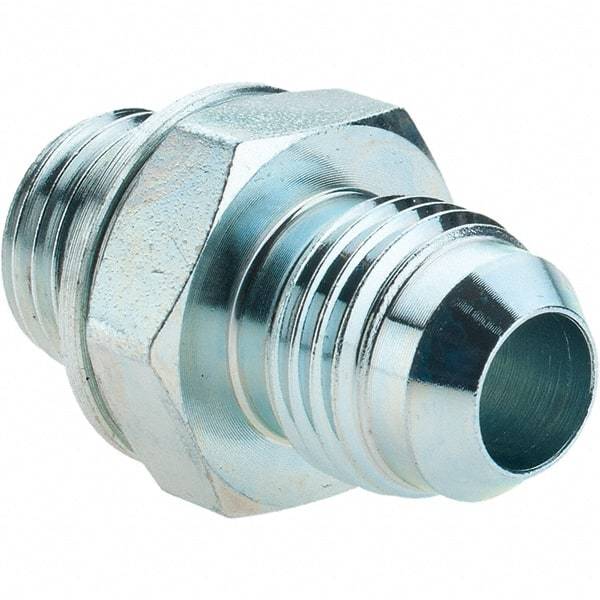 Voss - 9/16-18 x M14x1.5 Male Thread, Zinc Plated Carbon Steel Industrial Pipe Adapter - MJIC x Male Metric - Benchmark Tooling