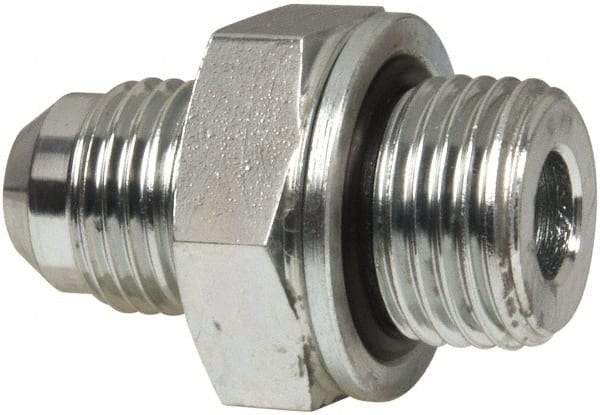 Voss - 9/16-18 x M16x1.5 Male Thread, Zinc Plated Carbon Steel Industrial Pipe Adapter - MJIC x Male Metric - Benchmark Tooling