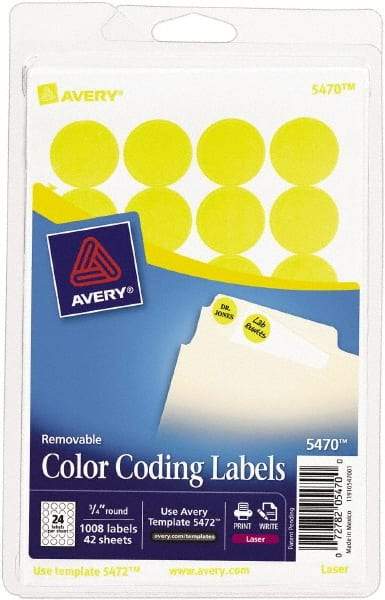 AVERY - 3/4" Wide x 3/4" Long, Neon Yellow Paper Color Coding Labels - For Laser/Inkjet Printers - Benchmark Tooling