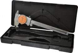 Mitutoyo - 0mm to 6" Range, 0.001" Graduation, 0.1" per Revolution, Dial Caliper - Orange Face, 1-9/16" Jaw Length, Accurate to 0.0010" - Benchmark Tooling