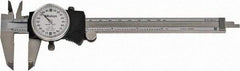 Mitutoyo - 0mm to 6" Range, 0.001" Graduation, 0.2" per Revolution, Dial Caliper - White Face, 1-9/16" Jaw Length, Accurate to 0.0010" - Benchmark Tooling