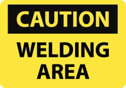 NMC - "Caution - Welding Area", 10" Long x 14" Wide, Pressure-Sensitive Vinyl Safety Sign - Rectangle, 0.004" Thick, Use for Accident Prevention - Benchmark Tooling