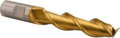Hertel - 3/4", 3" LOC, 3/4" Shank Diam, 5-1/4" OAL, 2 Flute, High Speed Steel Square End Mill - Single End, TiN Finish, Spiral Flute, 42° Helix, Centercutting, Right Hand Cut, Right Hand Flute - Benchmark Tooling