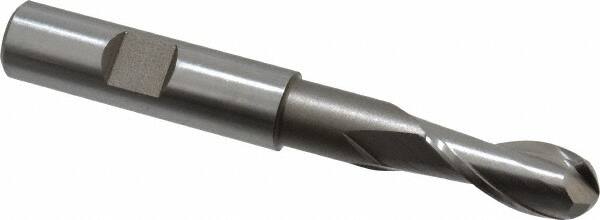 Hertel - 7/16" Diam, 1" LOC, 2 Flute High Speed Steel Ball End Mill - Uncoated, Single End, 3-11/16" OAL, 1/2" Shank Diam, Spiral Flute - Benchmark Tooling