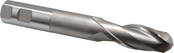 Hertel - 1" Diam, 2-1/2" LOC, 2 Flute High Speed Steel Ball End Mill - Uncoated, Single End, 7-1/4" OAL, 1" Shank Diam, Spiral Flute - Benchmark Tooling
