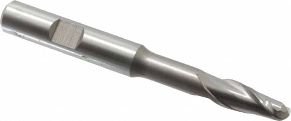Hertel - 5/16" Diam, 3/4" LOC, 2 Flute Cobalt Ball End Mill - Uncoated, Single End, 3-5/16" OAL, 3/8" Shank Diam, Spiral Flute - Benchmark Tooling