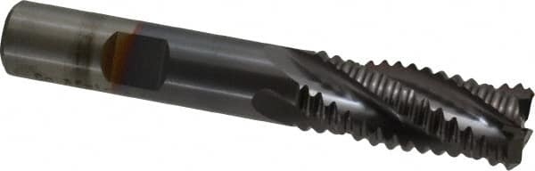 Hertel - 9/16" Diam, Coarse Pitch, 1-3/8" LOC, 4 Flute Cobalt Roughing Square End Mill - TiCN Finish, 3-3/8" OAL, 1/2" Shank Diam, Single End, 30° Helix - Benchmark Tooling