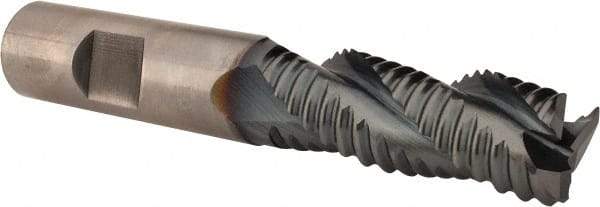 Hertel - 5/8" Diam, Coarse Pitch, 1-5/8" LOC, 3 Flute Cobalt Roughing Square End Mill - TiCN Finish, 3-3/4" OAL, 5/8" Shank Diam, Single End, Centercutting, 37° Helix - Benchmark Tooling