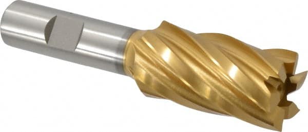 Hertel - 1", 1-7/8" LOC, 5/8" Shank Diam, 4" OAL, 6 Flute, High Speed Steel Square End Mill - Single End, TiN Finish, Spiral Flute, 30° Helix, Right Hand Cut, Right Hand Flute - Benchmark Tooling