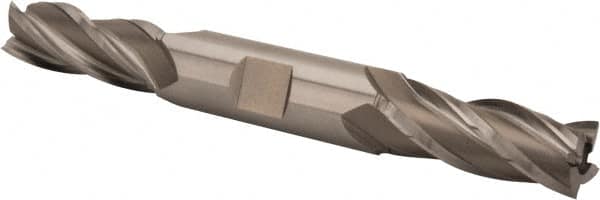 Hertel - 9/16", 1-3/8" LOC, 5/8" Shank Diam, 5" OAL, 4 Flute, Cobalt Square End Mill - Double End, Uncoated, Spiral Flute, 30° Helix, Right Hand Cut, Right Hand Flute - Benchmark Tooling