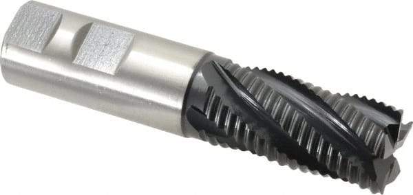 Hertel - 1" Diam, Coarse Pitch, 2" LOC, 5 Flute Cobalt Roughing Square End Mill - TiAlN Finish, 4-1/2" OAL, 1" Shank Diam, Single End, Centercutting, 30° Helix - Benchmark Tooling