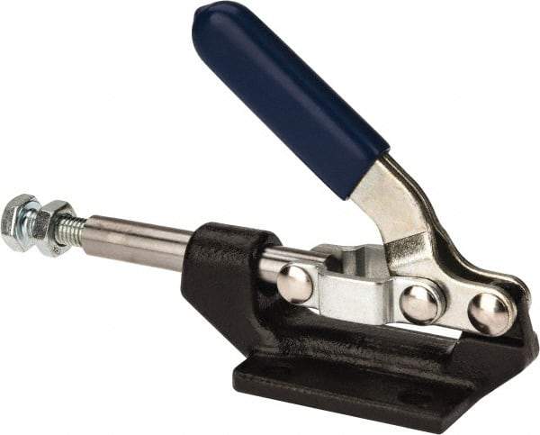 Gibraltar - 600 Lb Load Capacity, Flanged Base, Carbon Steel, Standard Straight Line Action Clamp - 0.22" Mounting Hole Diam, 0.43" Plunger Diam, Straight Handle - Benchmark Tooling