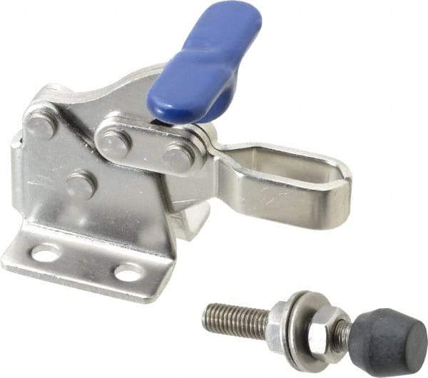 Gibraltar - 350 Lb Holding Capacity, Horizontal Handle, Manual Hold Down Toggle Clamp - 173° Handle Movement, 92° Bar Opening, U-Bar, Flanged Base, Electro-Plated Zinc, Stainless Steel - Benchmark Tooling