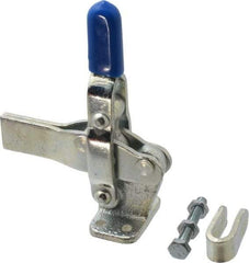 Gibraltar - 600 Lb Holding Capacity, Vertical Handle, Manual Hold Down Toggle Clamp - 66° Handle Movement, 75° Bar Opening, Solid Bar, Flanged Base, Electro-Plated Zinc, Carbon Steel - Benchmark Tooling