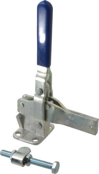 Gibraltar - 1,400 Lb Holding Capacity, Vertical Handle, Manual Hold Down Toggle Clamp - 66° Handle Movement, 78° Bar Opening, Solid Bar, Flanged Base, Electro-Plated Zinc, Carbon Steel - Benchmark Tooling