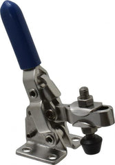 Gibraltar - 250 Lb Holding Capacity, Vertical Handle, Manual Hold Down Toggle Clamp - 65° Handle Movement, 105° Bar Opening, U-Bar, Flanged Base, Electro-Plated Zinc, Stainless Steel - Benchmark Tooling