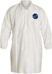 Dupont - Size 3XL White Disposable Chemical Resistant Lab Coat - Tyvek, Snap Front, Elastic Cuff - Benchmark Tooling