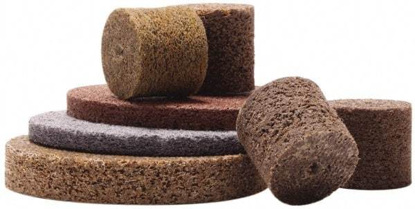 Merit Abrasives - 3" Diam, 1/4" Face Width, 1/4" Center Hole, Fine Grade, Aluminum Oxide Deburring Wheel - Unitized, Soft Density 4 Grade, 12,000 RPM - Benchmark Tooling