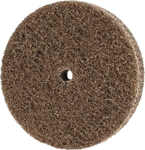 Merit Abrasives - 3" Diam, 1/2" Face Width, 1/4" Center Hole, Fine Grade, Aluminum Oxide Deburring Wheel - Unitized, Soft Density 2 Grade, 18,000 RPM - Benchmark Tooling