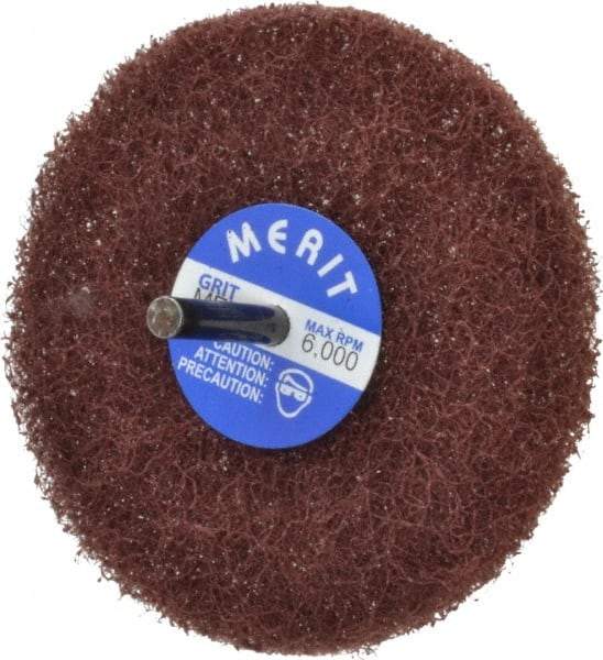 Merit Abrasives - 4" Diam, Medium Mounted Scrubber Buffing Wheel - 1 Ply, Medium Grade, 1/4" Shank Diam, 6,000 RPM - Benchmark Tooling