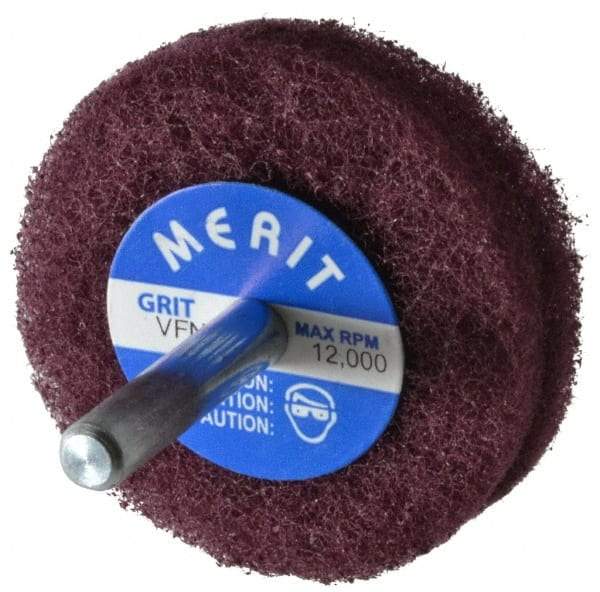 Merit Abrasives - 2" Diam, Medium Mounted Scrubber Buffing Wheel - 2 Ply, Very Fine Grade, 1/4" Shank Diam, 12,000 RPM - Benchmark Tooling