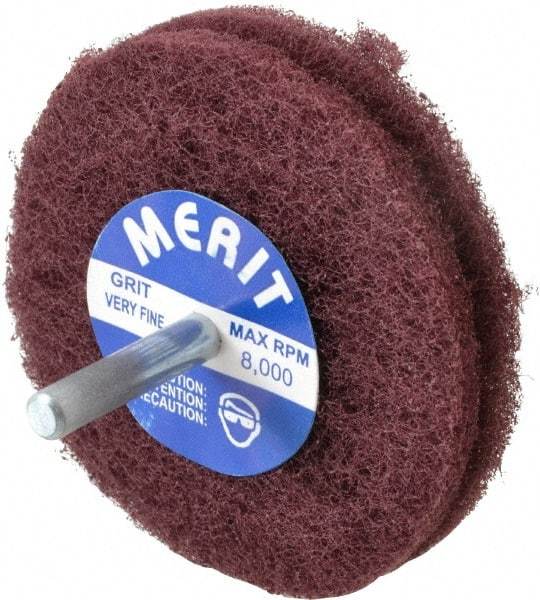 Merit Abrasives - 3" Diam, Medium Mounted Scrubber Buffing Wheel - 2 Ply, Very Fine Grade, 1/4" Shank Diam, 8,000 RPM - Benchmark Tooling