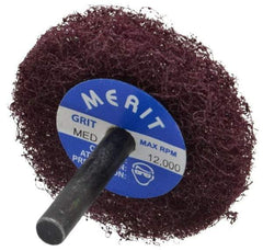 Merit Abrasives - 2" Diam, Medium Mounted Scrubber Buffing Wheel - 1 Ply, Medium Grade, 1/4" Shank Diam, 12,000 RPM - Benchmark Tooling