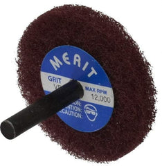 Merit Abrasives - 2" Diam, Medium Mounted Scrubber Buffing Wheel - 1 Ply, Very Fine Grade, 1/4" Shank Diam, 12,000 RPM - Benchmark Tooling